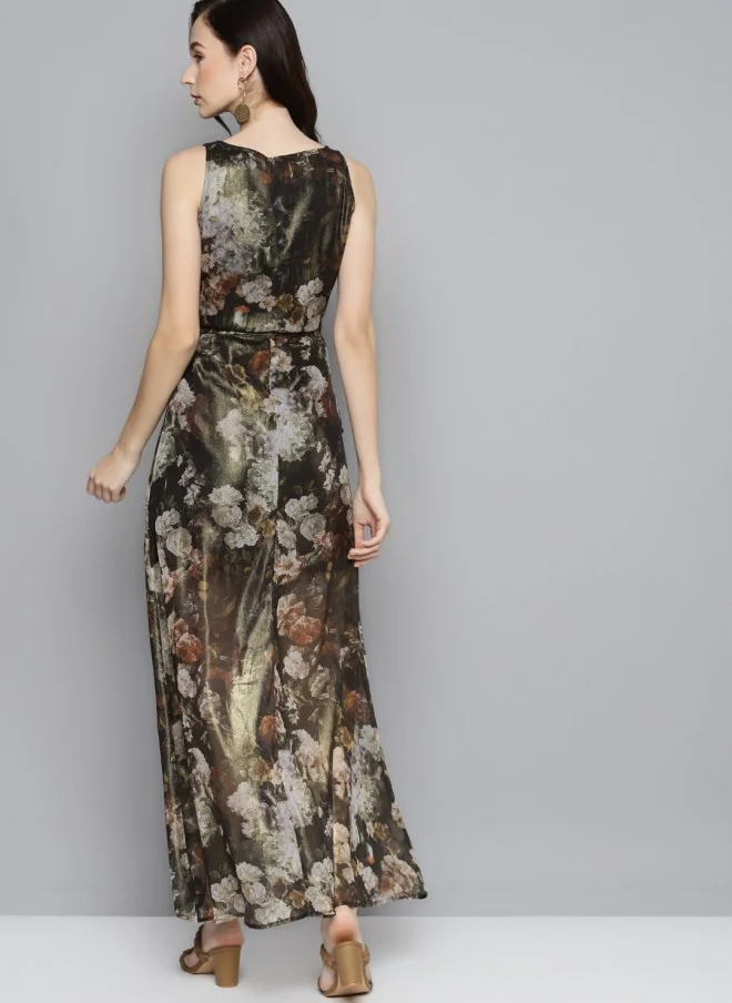 SASSAFRAS Floral Chiffon A-Line Maxi Dress for Women