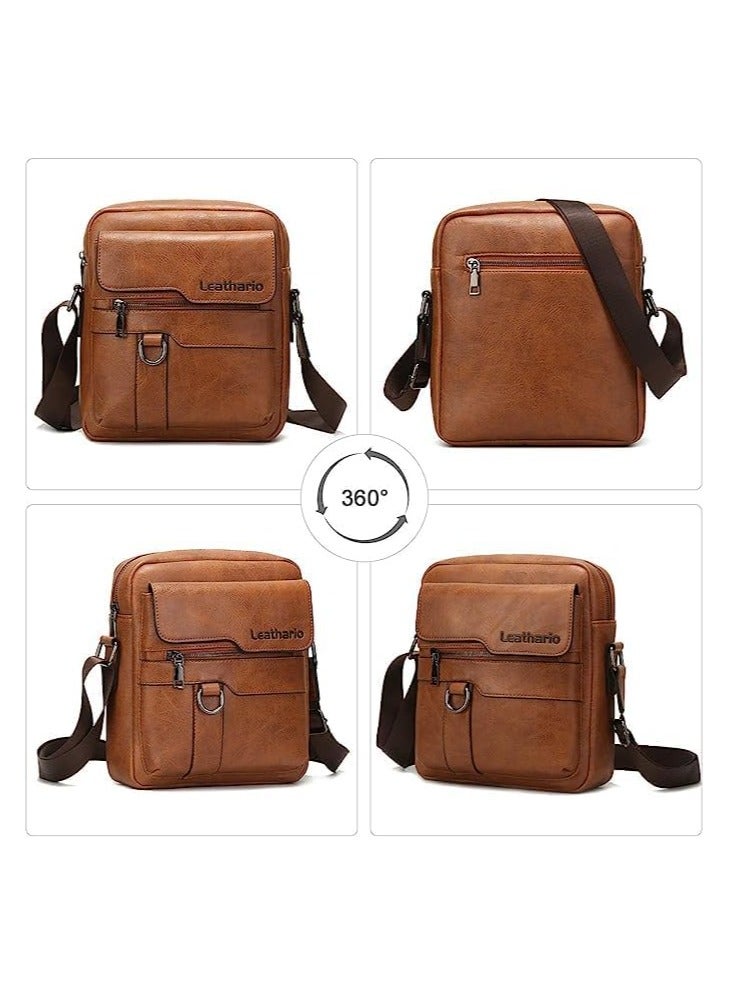 Lithario Leather Crossbody Bag for Men Stylish and Functional Multi-Pocket Shoulder Bag Perfect for Everyday Use and Travel Light Brown - Image 2