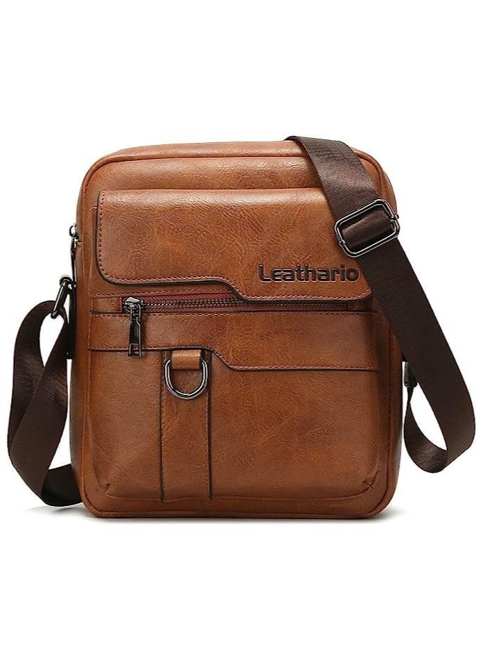 Lithario Leather Crossbody Bag for Men Stylish and Functional Multi-Pocket Shoulder Bag Perfect for Everyday Use and Travel Light Brown - Image 1