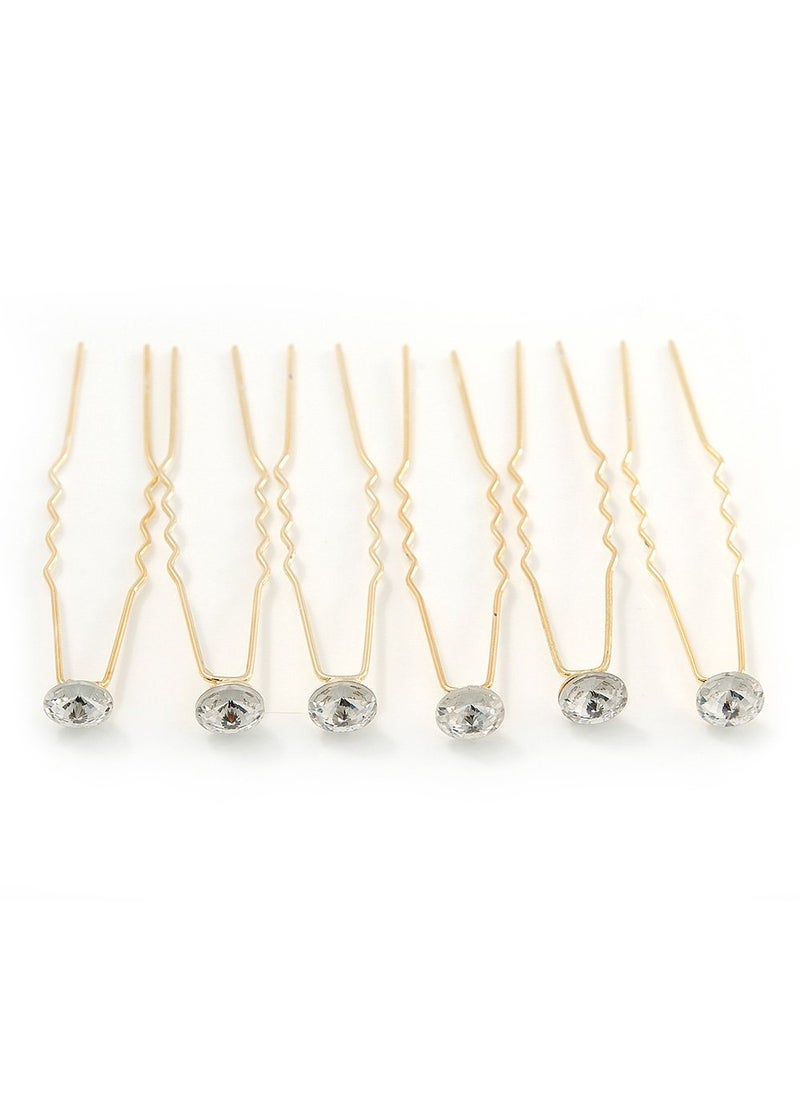 Avalaya Bridal/ Wedding/ Prom/ Party Set Of 6 Gold Plated Crystal Bead Hair Pins 