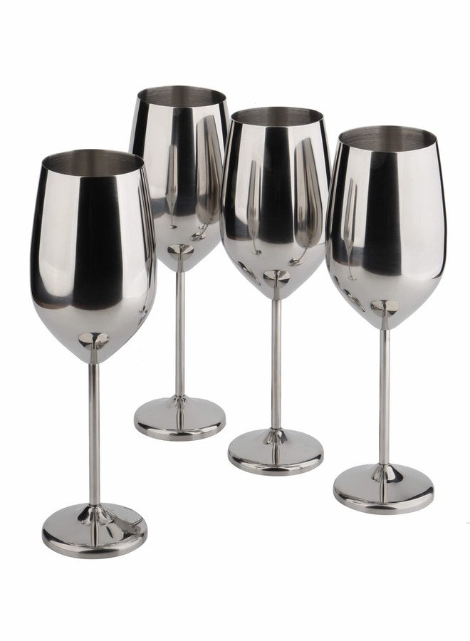 Arora Stainless Steel Wine Glass 18oz - Set of 4 Silver - 3.6" D x 8.3" H (850992) - Image 1