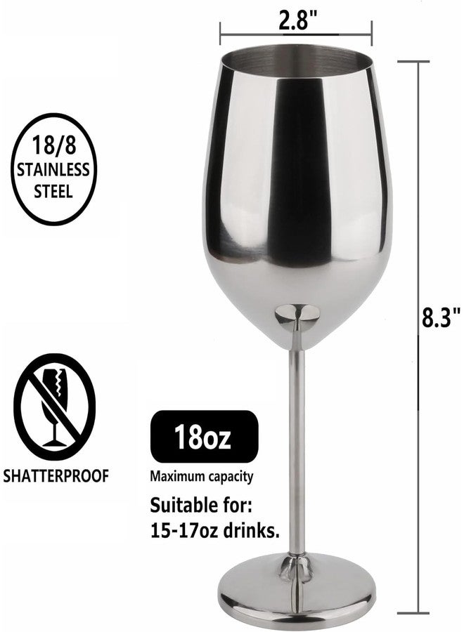 Arora Stainless Steel Wine Glass 18oz - Set of 4 Silver - 3.6" D x 8.3" H (850992) - Image 2
