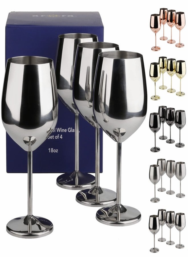 Arora Stainless Steel Wine Glass 18oz - Set of 4 Silver - 3.6" D x 8.3" H (850992) - Image 4
