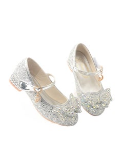 Generic New style girls' small high-heeled leather shoes with sequined uppers and bowknot princess shoes for stage performances  - Image 1