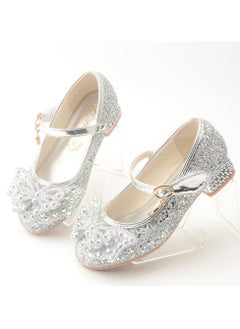 Generic New style girls' small high-heeled leather shoes with sequined uppers and bowknot princess shoes for stage performances  - Image 2