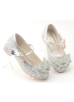 Generic New style girls' small high-heeled leather shoes with sequined uppers and bowknot princess shoes for stage performances  - Image 4