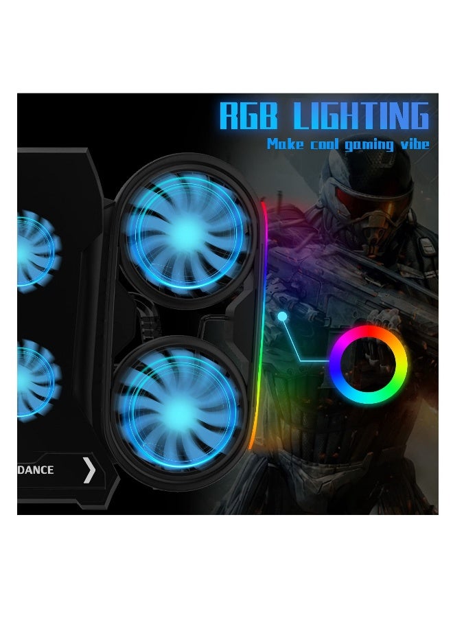Loquat Laptop Cooling Pad, Cooler with 6 Fans Prevent Overheating, Adjustable Height RGB Lights Phone Holder, Dual USB Ports, Low Noise, Suit for All Gaming Computer Up to 17” 