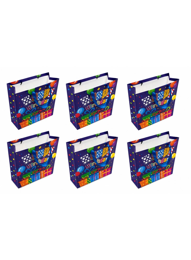 Pack of 6 Happy Birthday Gift Paper Bags-26x10x32 cm - Image 1