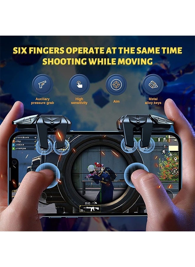 Mobile Game Controller Trigger, 6 Finger Game Trigger, Sensitive Shoot TargetMetal ons for PUBG/Fortnite/Call of Duty/Rules of Survival and many other games(include 2pcs Finger Sleeves) - Image 2