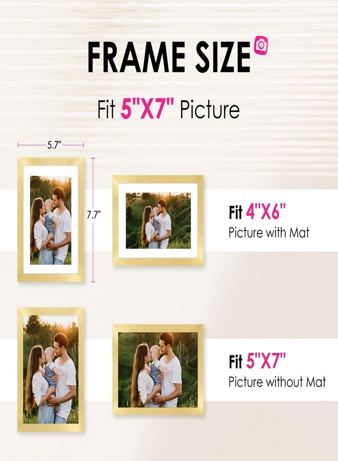 FIXSMITH 5x7 Picture Frame Bulk-4 Pack, Gold Picture Frames Collage Wall Decor, Wall & Tabletop Picture Frames, Photo Frame with HD Plexiglass, Display Pictures 4x6 with Mat or 5x7 Without Mat - Image 2