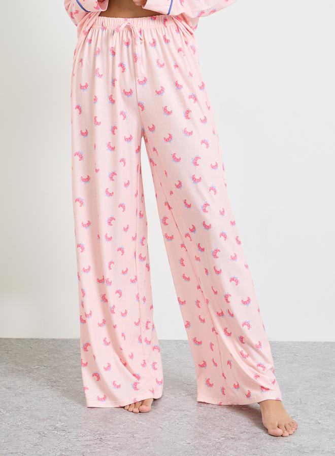 Styli Pink Croissant Bow Piped Long Sleeve Shirt and Pyjama Set - Image 4