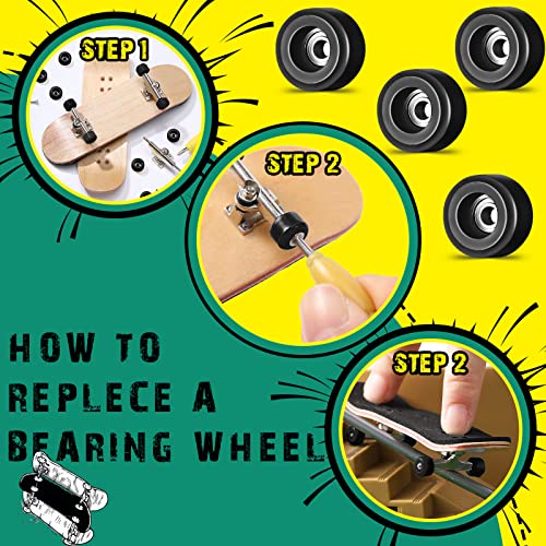 Zhehao 8 Pcs Fingerboard Bearing Wheels Standard Fingerboard Tool CNC Lathed Bearing Wheels Screwdriver and 2 Pcs Nut Driver for 34 mm Wide Decks Finger Skateboard Trucks(Black) - Image 3