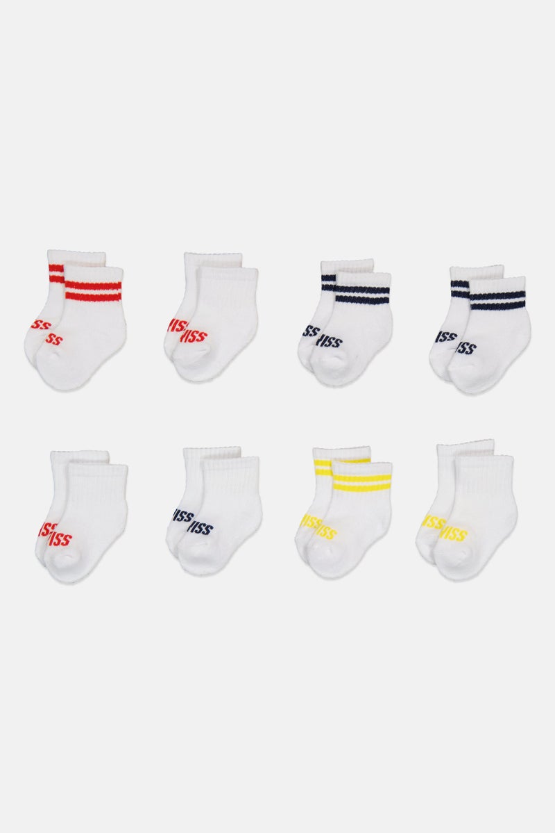 K-SWISS Toddlers Boy 8 Pairs Brand Logo Quarter Socks, White - Image 3