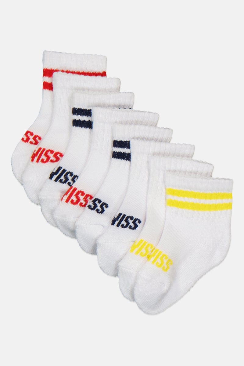K-SWISS Toddlers Boy 8 Pairs Brand Logo Quarter Socks, White - Image 1