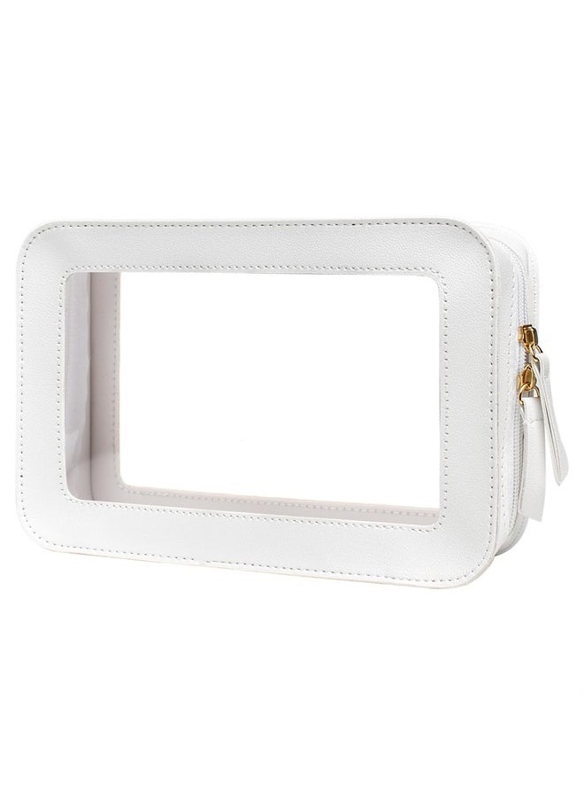 LETGO Clear Makeup Bags, TSA Approved Toiletry Bag with Zipper, Clear Makeup Organizer Fit Carry-on Travel Essentials,Portable Travel Clear Cosmetic Bags Pouch for Women Men (Clear-White)  - Image 1