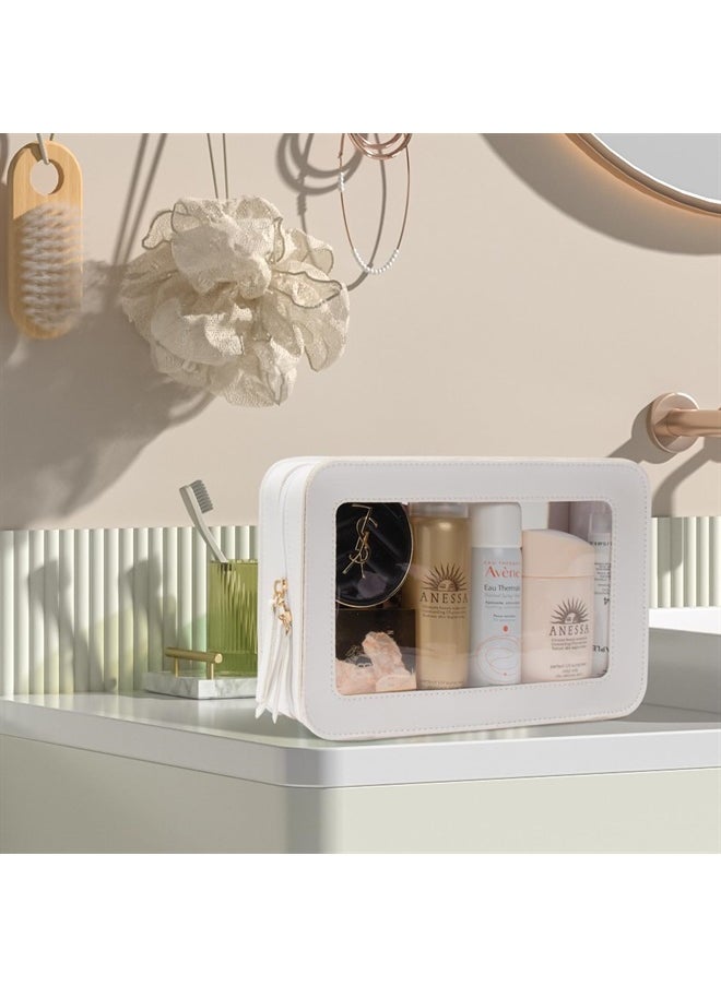 LETGO Clear Makeup Bags, TSA Approved Toiletry Bag with Zipper, Clear Makeup Organizer Fit Carry-on Travel Essentials,Portable Travel Clear Cosmetic Bags Pouch for Women Men (Clear-White)  - Image 4
