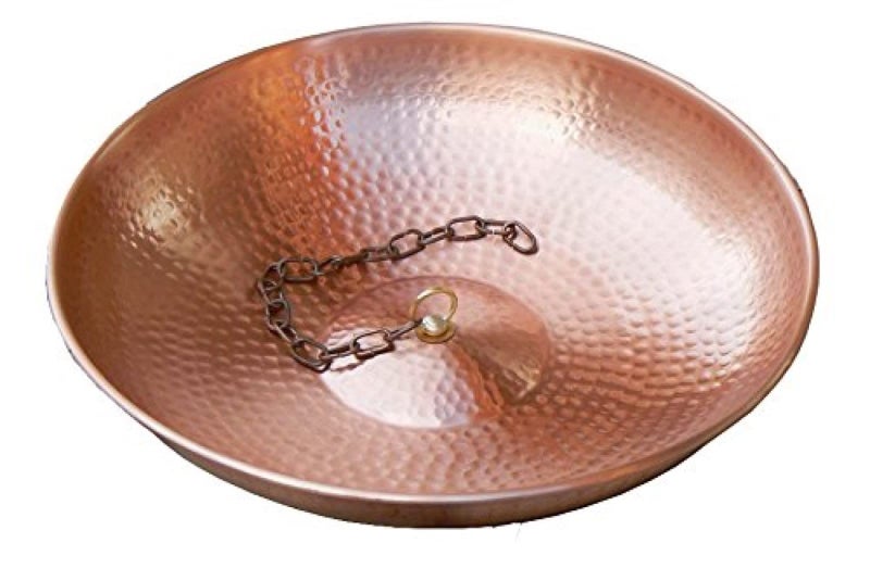 Monarch Rain Chains 17025 Hand Hammered Rain Chain Anchoring Basin Downspout Gutters Decorative Fountain Dish Display for Outdoor Garden, Lawn and Patio Water Feature, 11 inch Diameter, Pure Copper