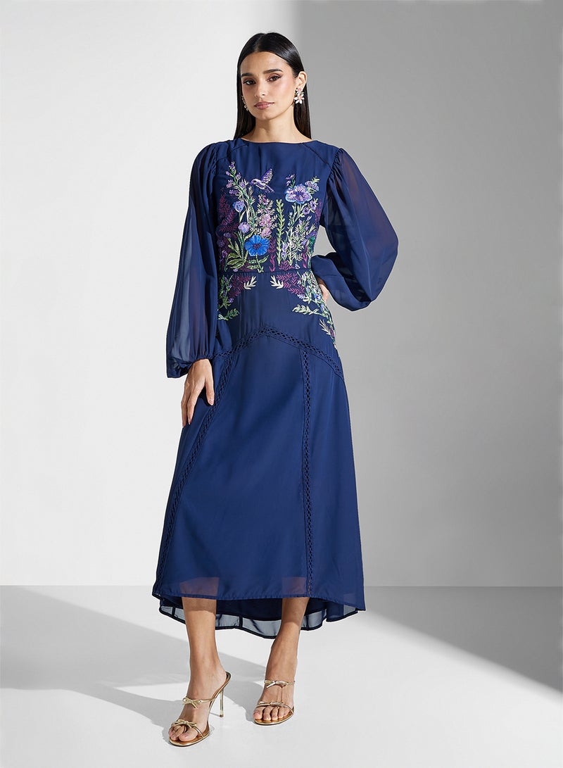 هوب اند ايفي فستان شيفون ميدي بنقشة الزهور - Image 1