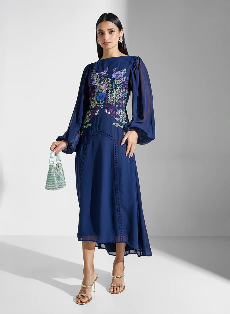 Hope & Ivy Floral Chiffon Midi Dress