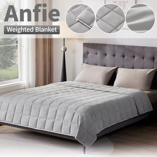 anfie Weighted Blanket Queen Size (60"x80" 20lbs),Ultra Soft and Cozy Cooling Weighted Blanket Queen Size for Adult,Heavy Blanket with Machine Washable Soft Blanket, Stone Grey - Image 4