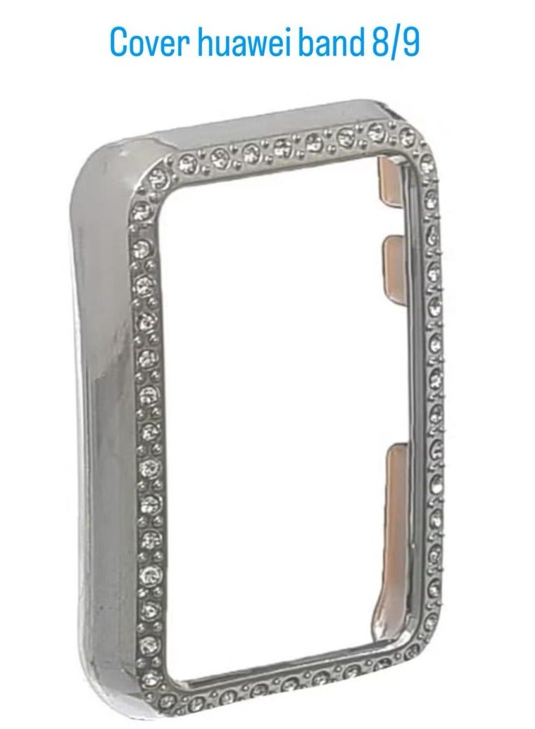Slim Screen-Free Protective Case with Hard PC Body Shock Absorbing Crystal Diamonds for Huawei Band 8 and Huawei Band 9 - silver  - Image 1