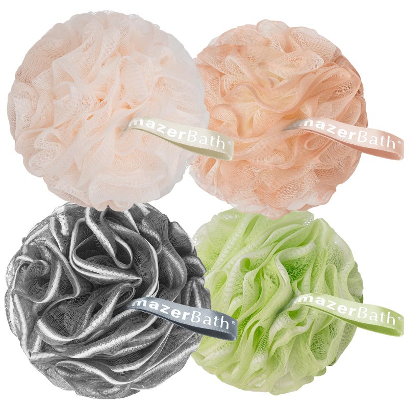 AmazerBath Bath Loofah Sponge Pack of 4 Shower Loofah 60gPCS Body Scrubber Loofa Light OrangeGreenGreyBeige Bath Sponge for Men and Women - Image 3
