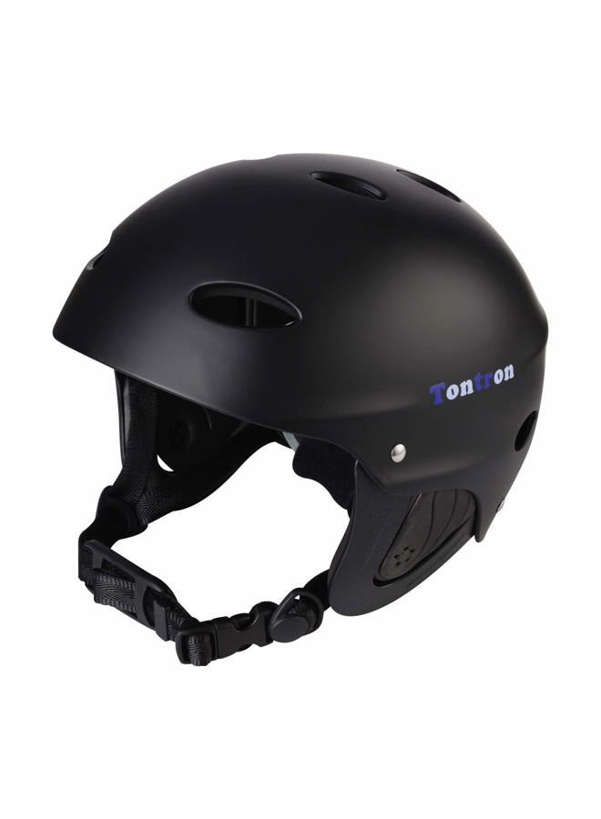 Tontron Adult Whitewater Kayaking Canoeing Watersports Helmet (Matte Deep Black, Large) - Image 1