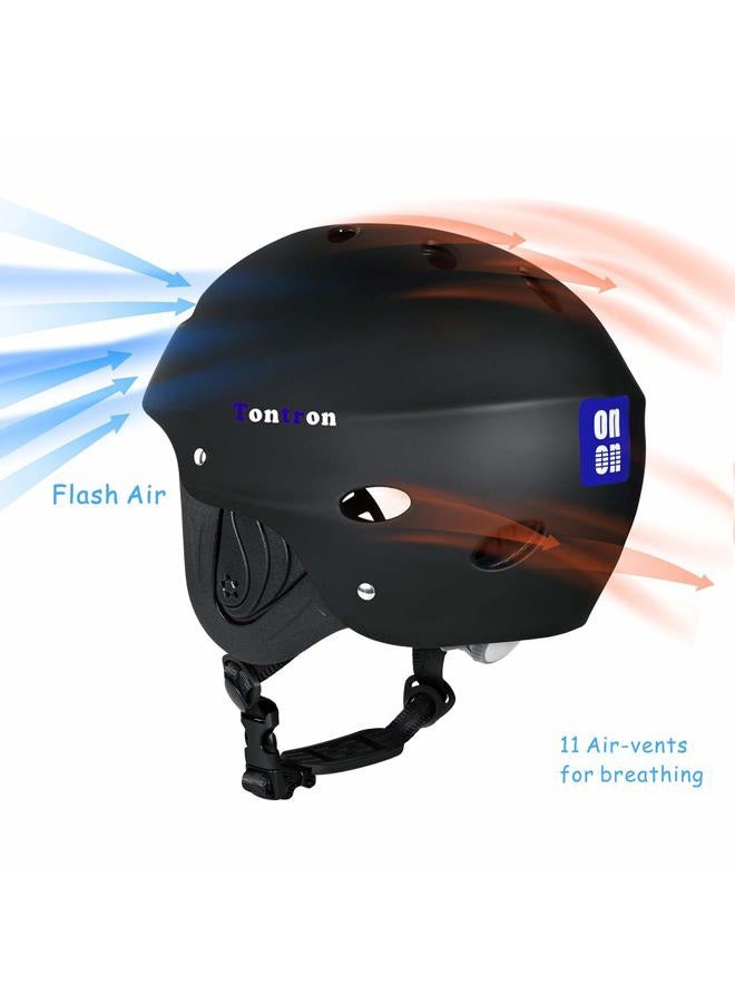 Tontron Adult Whitewater Kayaking Canoeing Watersports Helmet (Matte Deep Black, Large) - Image 2