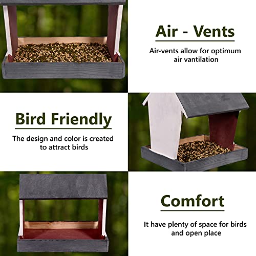 Cket Bird Feeder Wooden House Nest Box Hanging Waterproof Bird Feeder for All Small Birds for Garden Balcony Hanging (Wooden-Grey) - Image 3