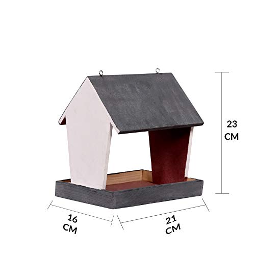 Cket Bird Feeder Wooden House Nest Box Hanging Waterproof Bird Feeder for All Small Birds for Garden Balcony Hanging (Wooden-Grey) - Image 4