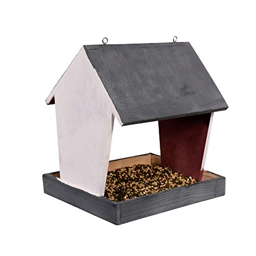 Cket Bird Feeder Wooden House Nest Box Hanging Waterproof Bird Feeder for All Small Birds for Garden Balcony Hanging (Wooden-Grey) - Image 1