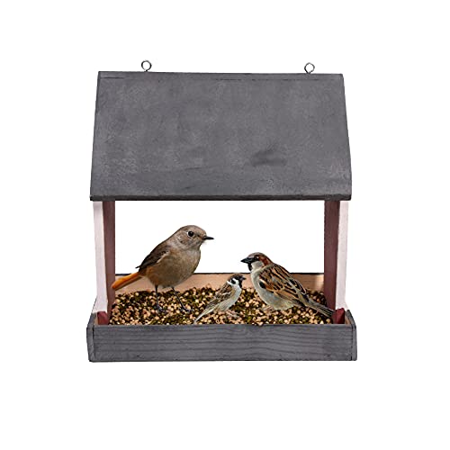 Cket Bird Feeder Wooden House Nest Box Hanging Waterproof Bird Feeder for All Small Birds for Garden Balcony Hanging (Wooden-Grey) - Image 5