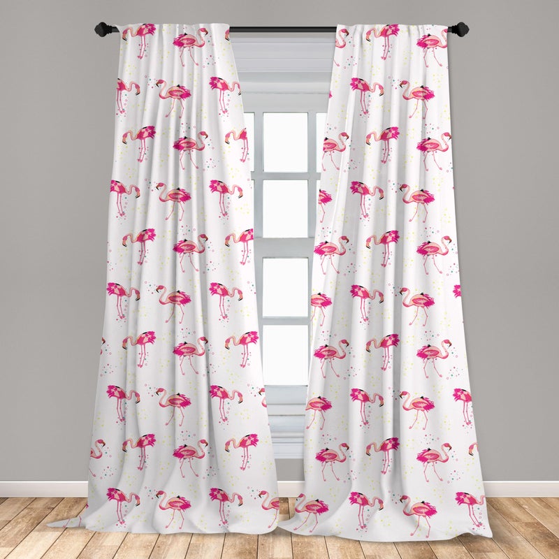 Ambesonne Ambesonne Flamingo Curtains  Repetitive Pattern of Hand Painted Tropic Birds and Spots  Window Treatments 2 Panel Set for Living Room Bedroom  Pair of - 28"" x 95""  Pink Blush - Image 3