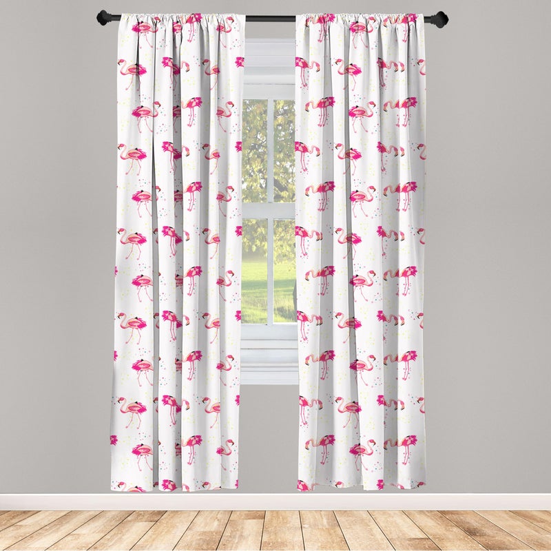Ambesonne Ambesonne Flamingo Curtains  Repetitive Pattern of Hand Painted Tropic Birds and Spots  Window Treatments 2 Panel Set for Living Room Bedroom  Pair of - 28"" x 95""  Pink Blush - Image 2