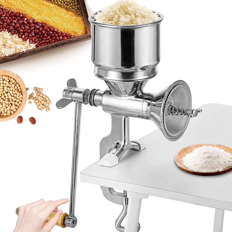 Moongiantgo Moongiantgo Hand Grain Mill Manual Coffee Grinder Coarseness Adjustable Stainless Steel Hand Crank Grinding Tool with Table Clamp for Rice Spices Pepper Beans 