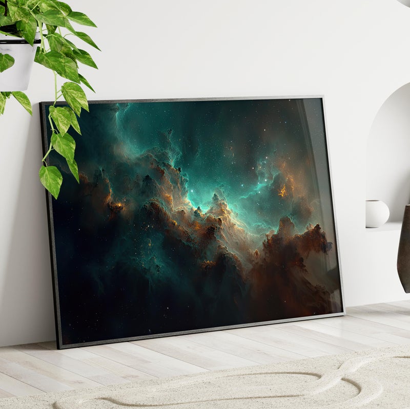 TNESSENTIAL Ethereal Cosmic Nebula Art Poster or Canvas Print, Vibrant Teal and Gold Glowing Starfield Wall Art, Deep Space Clouds Fantasy Home Decor - Image 4