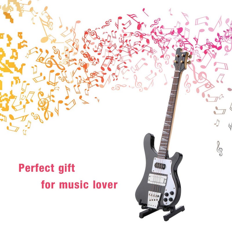 Hztyyier Mini Bass Guitar Replica, Black Model Instrument with Stand for Musical Decor Gift - Image 4