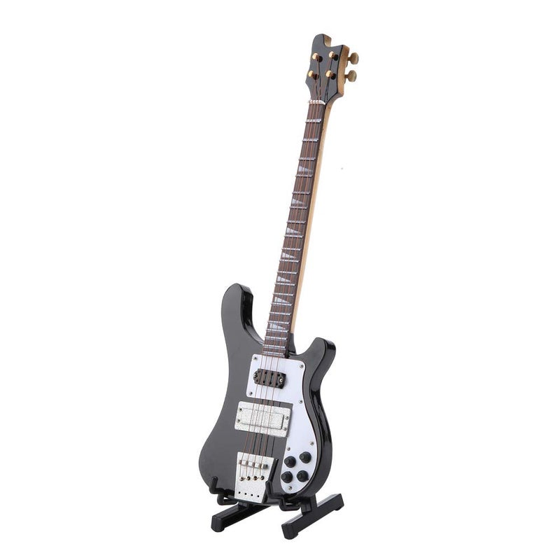 Hztyyier Mini Bass Guitar Replica, Black Model Instrument with Stand for Musical Decor Gift - Image 3