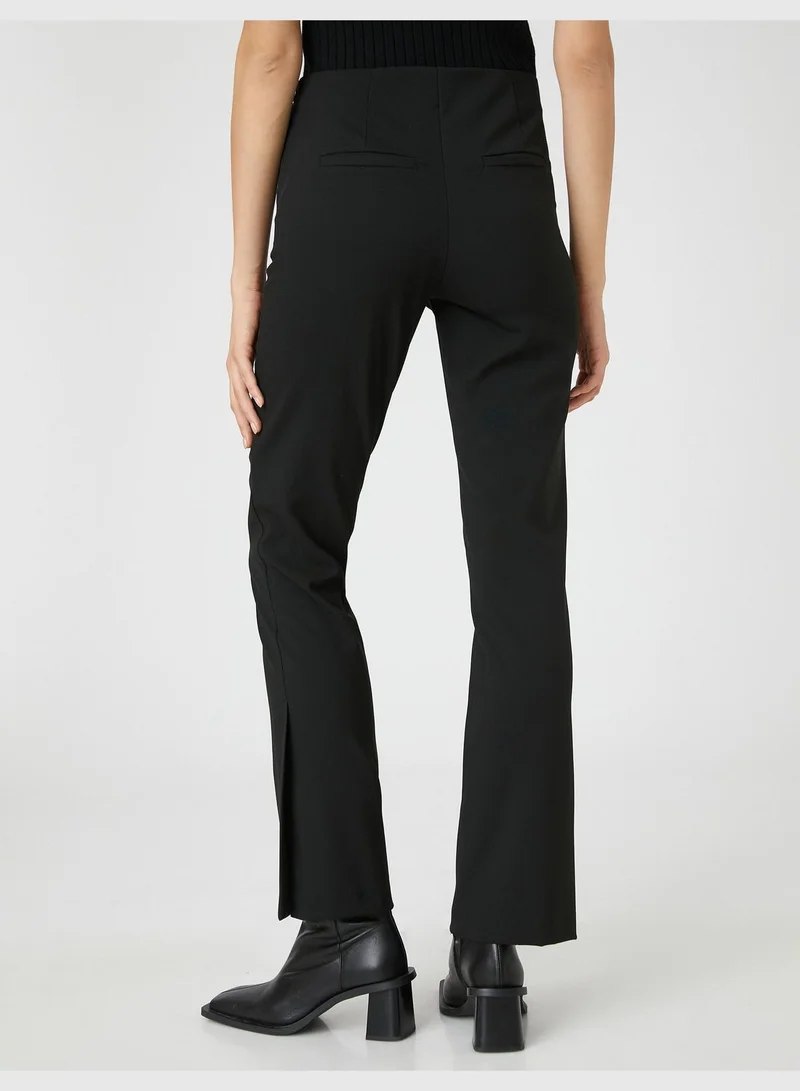 كوتون High Rise Slitted Stitch Detail Flare Trousers