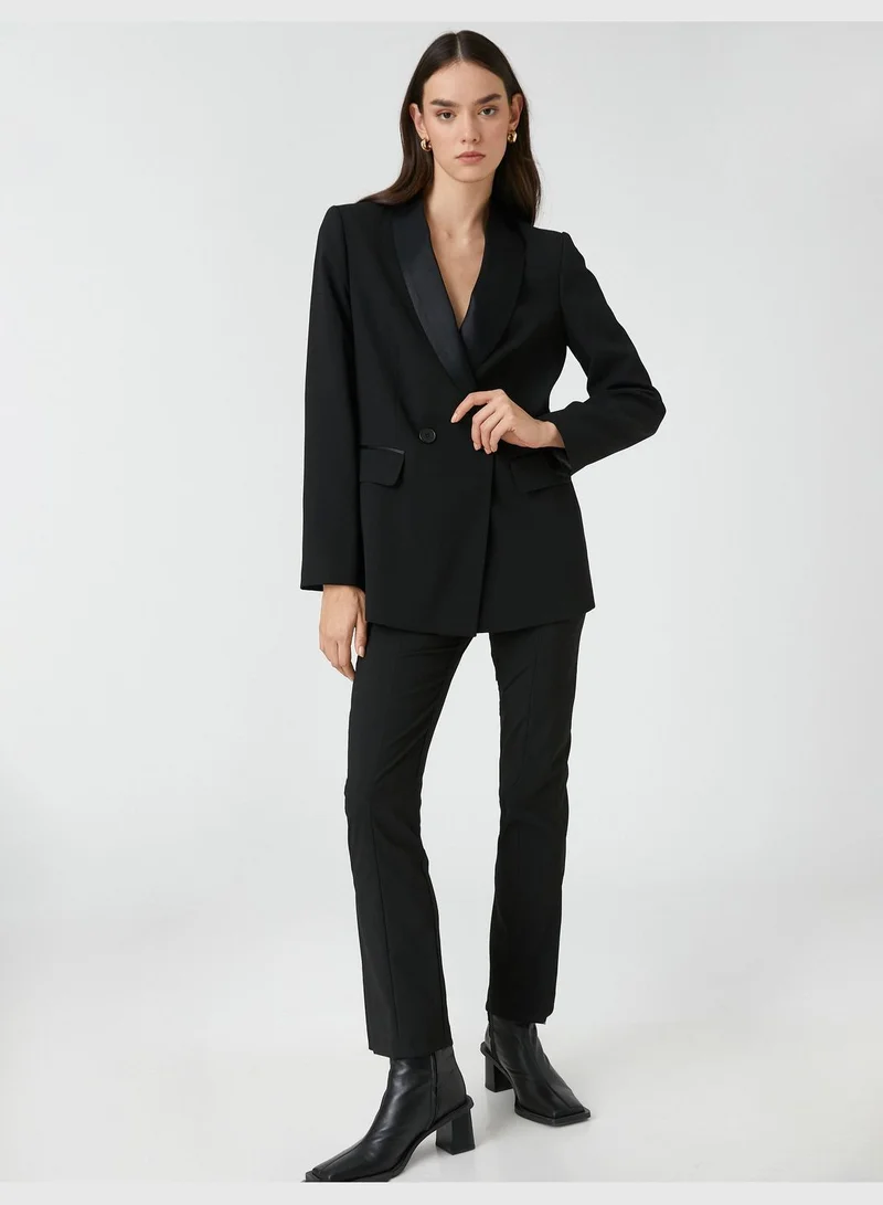 كوتون High Rise Slitted Stitch Detail Flare Trousers