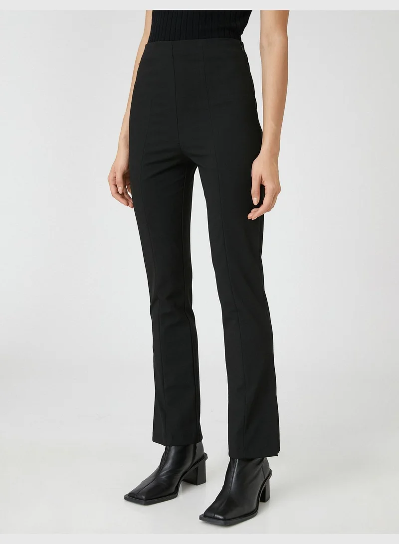 كوتون High Rise Slitted Stitch Detail Flare Trousers