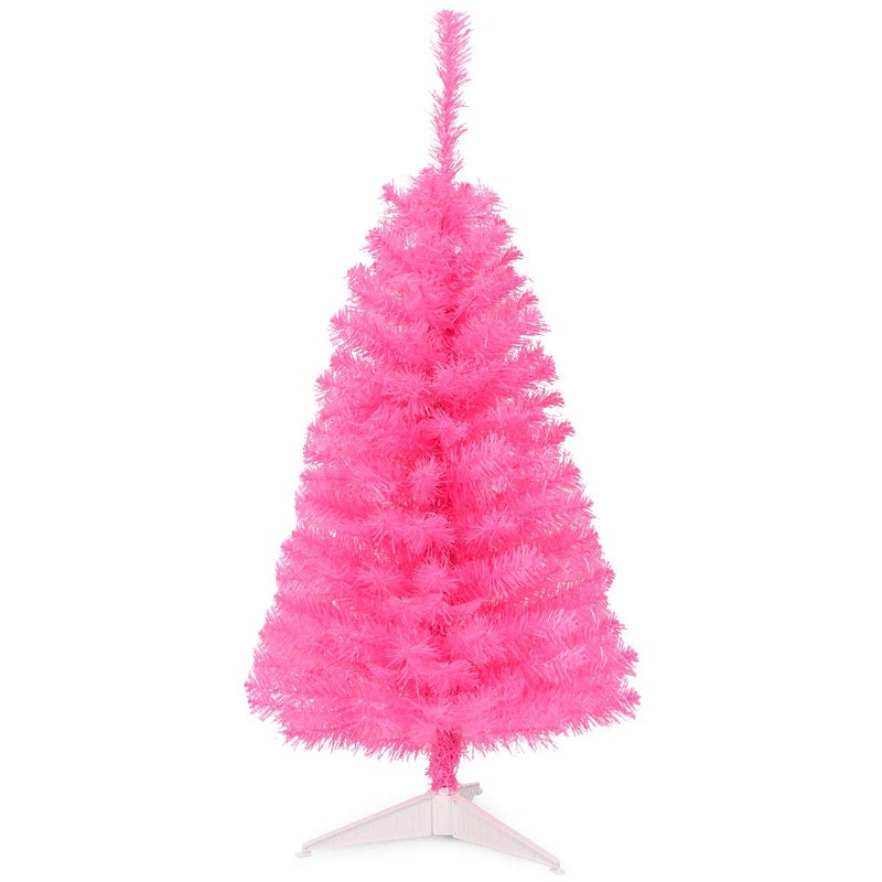 Goplus 3ft Pink Unlit Christmas Tree Premium Small Tree Perfect Xmas Decoration for Home Office School Use