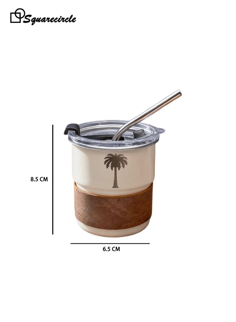 دائرة مربعة كوب سفر من الفولاذ المقاوم للصدأ 304 – تصميم مستوحى من الثقافة العربية مع غطاء محكم وشفاط، 300 مل، للحفاظ على الحرارة والبرودة، خالي من BPA، مثالي للقهوة والشاي والمزيد(أبيض) - Image 4