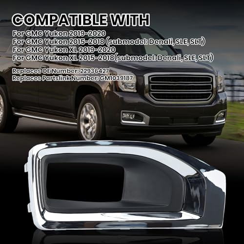 Clidr Fog Light Chrome Trim Cover for GMC Yukon/Yukon XL 2015-2020 Passenger Side 22936427 GM1039187 (Right) - Image 3