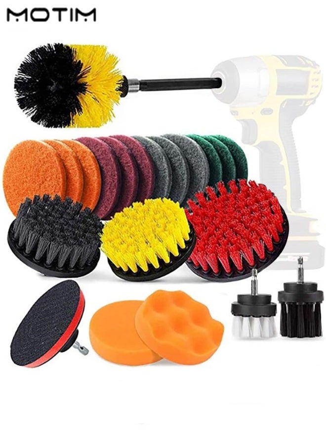 Motim 22 Peices Drill Brush Attachments Set Scrub Pads Sponge Power Scrubber Brush Pad Sponge Kit with Extend Long Attachment for Car Grout Carpet Floor Tub Shower Corners Tile Kitchen  - Image 3