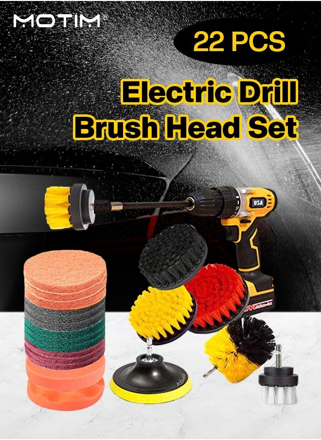 Motim 22 Peices Drill Brush Attachments Set Scrub Pads Sponge Power Scrubber Brush Pad Sponge Kit with Extend Long Attachment for Car Grout Carpet Floor Tub Shower Corners Tile Kitchen  - Image 1