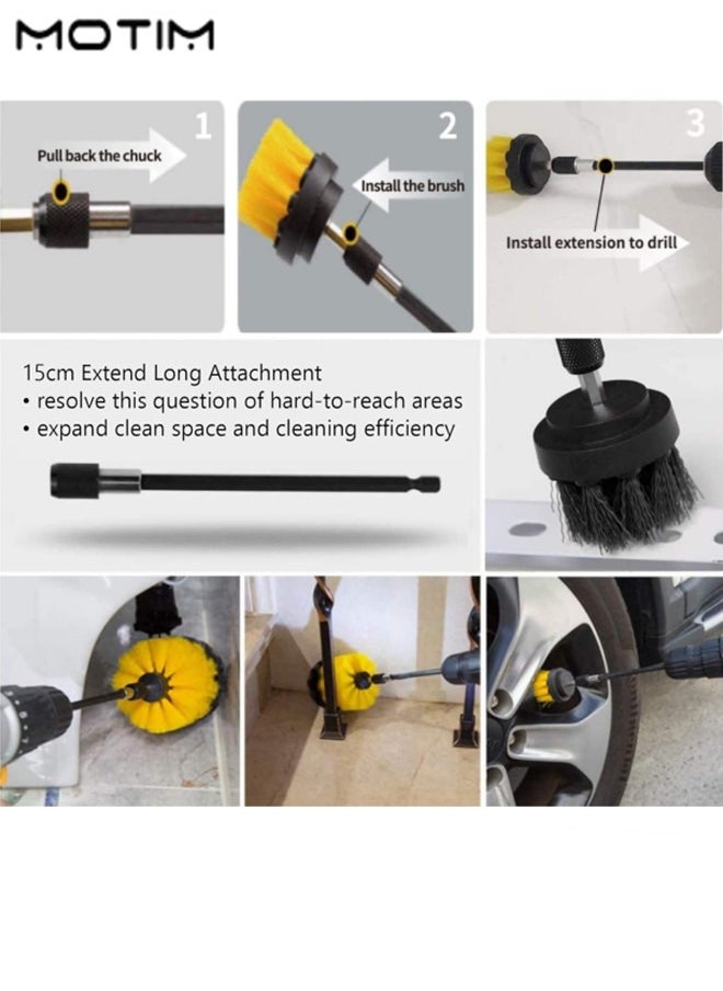 Motim 22 Peices Drill Brush Attachments Set Scrub Pads Sponge Power Scrubber Brush Pad Sponge Kit with Extend Long Attachment for Car Grout Carpet Floor Tub Shower Corners Tile Kitchen  - Image 5