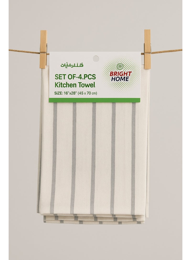 برايت هوم مجموعة مناشف المطبخ برايت هوم (4 قطع) – قطن 100% عالي الامتصاص، 45×70 سم – باللون الأبيض مع خطوط رمادية – مناشف متعددة الاستخدامات متينة وأنيقة - Image 3