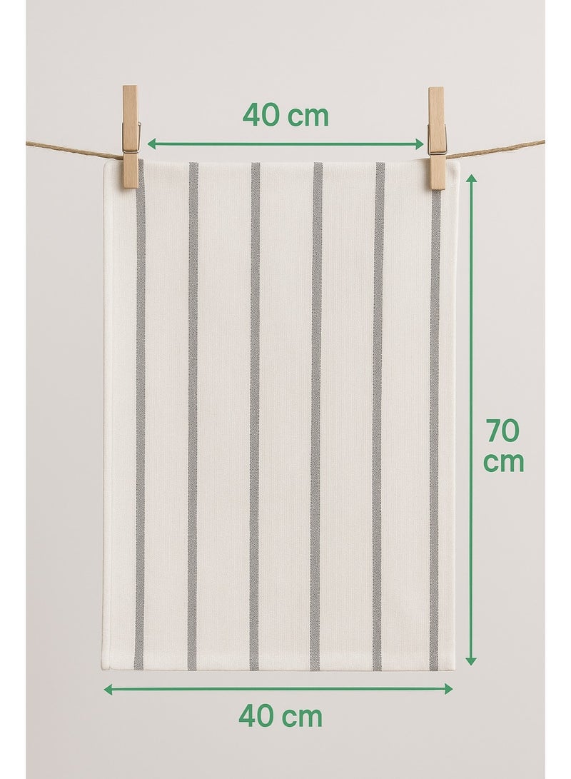 برايت هوم مجموعة مناشف المطبخ برايت هوم (4 قطع) – قطن 100% عالي الامتصاص، 45×70 سم – باللون الأبيض مع خطوط رمادية – مناشف متعددة الاستخدامات متينة وأنيقة - Image 2