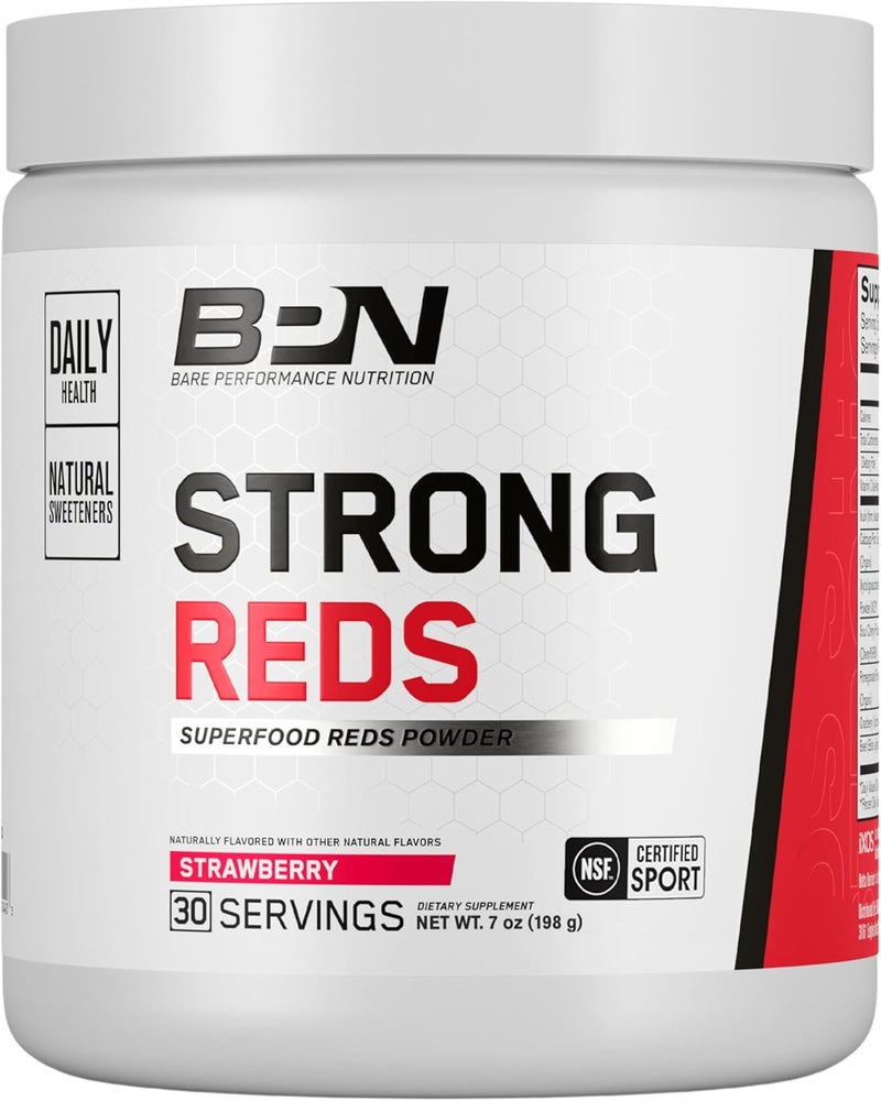 BARE PERFORMANCE NUTRITION BPN Strong Reds Superfood Powder Digestive Enzymes Antioxidants Improved Natural Energy 30 Servings Strawberry - Image 1
